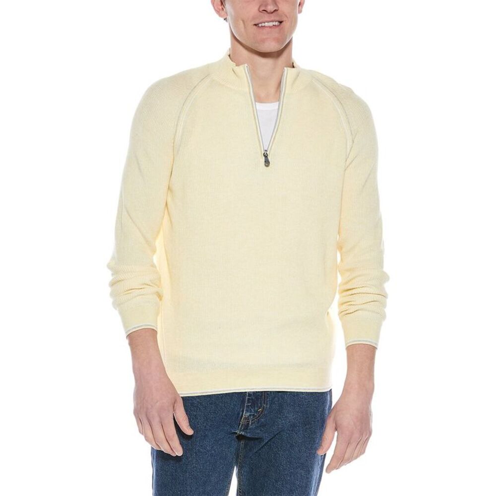 Raffi Mens  English Rib 1/4-Zip Mock Neck Sweater, Yellow